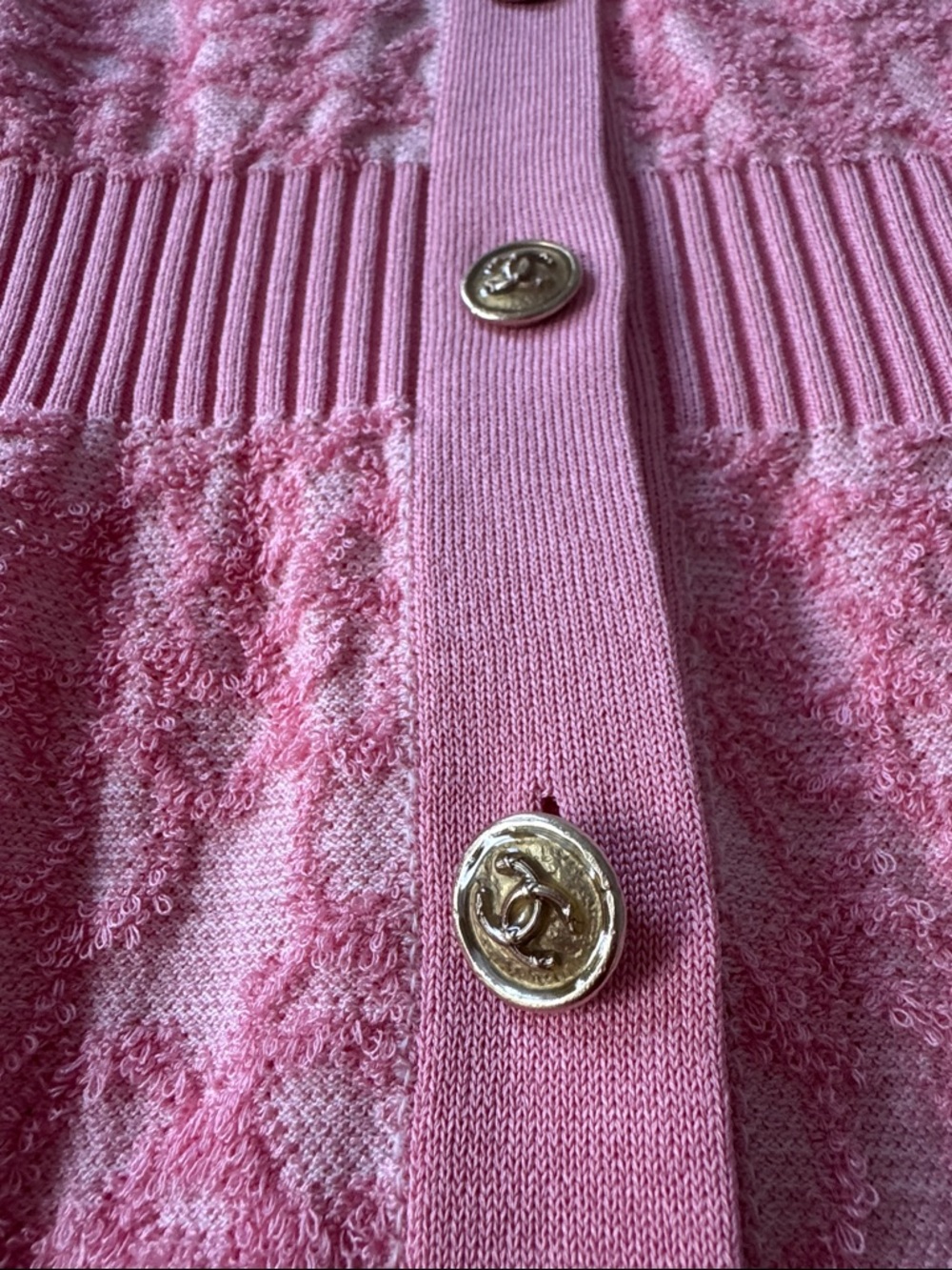 CHANEL Pink Lace-Textured Button-Front Knit Dress Cardigan - Picture 6 of 13